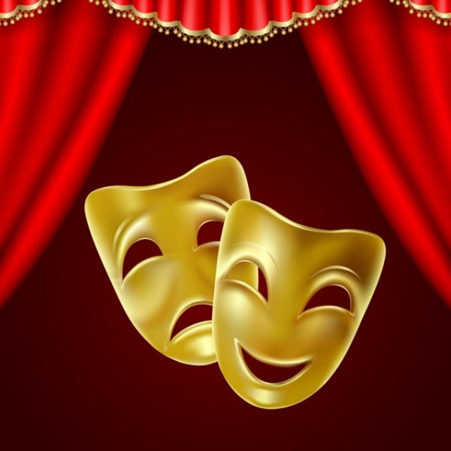Theatrical mask on a red background. Mesh. Clipping Mask